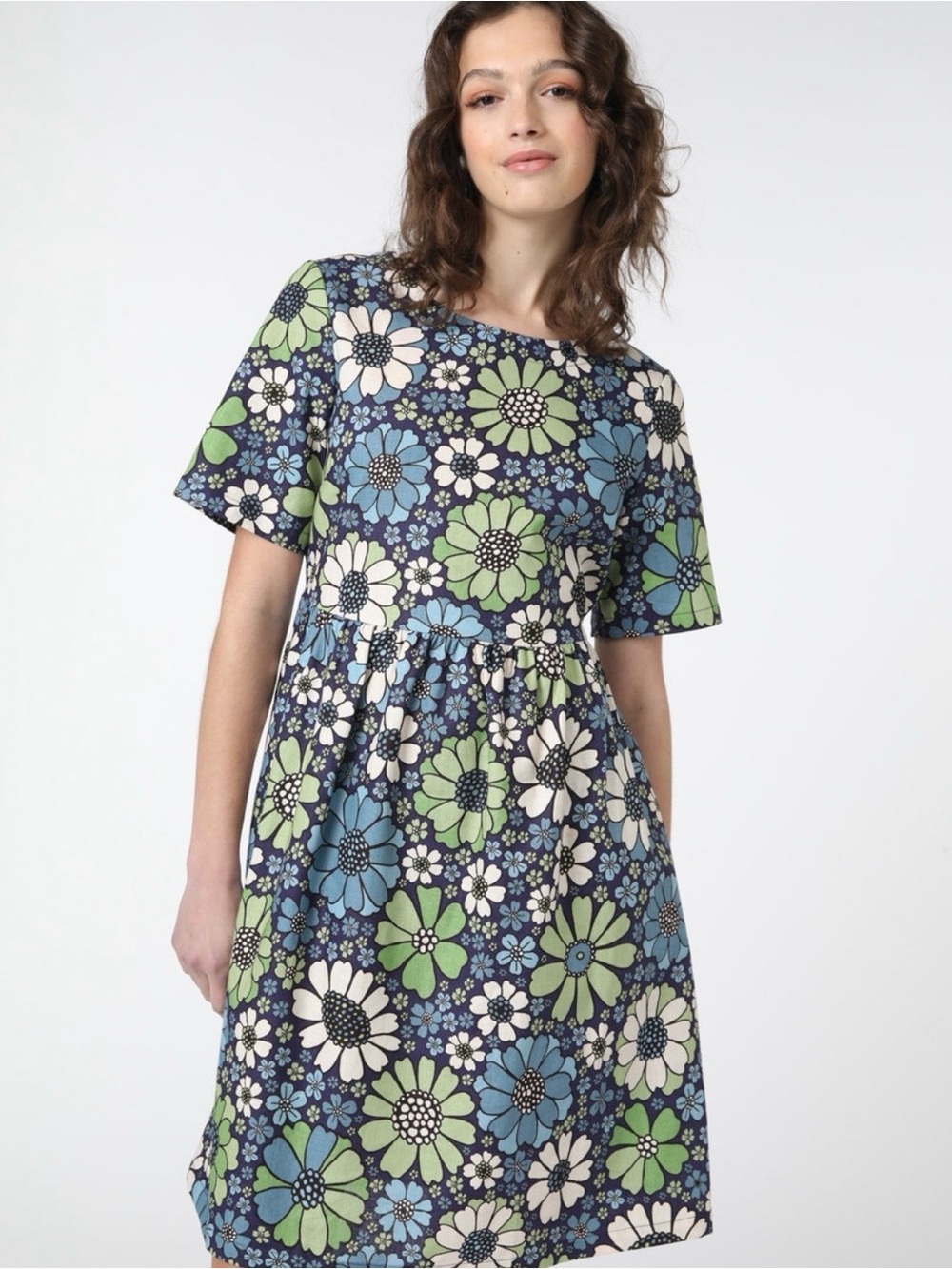 ModCloth Princess Highway Women's Blue & Green Floral Linen Dress US SIZE 12
